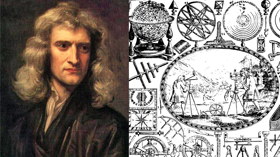 Isaac Newton and the cover of a book by Raphson